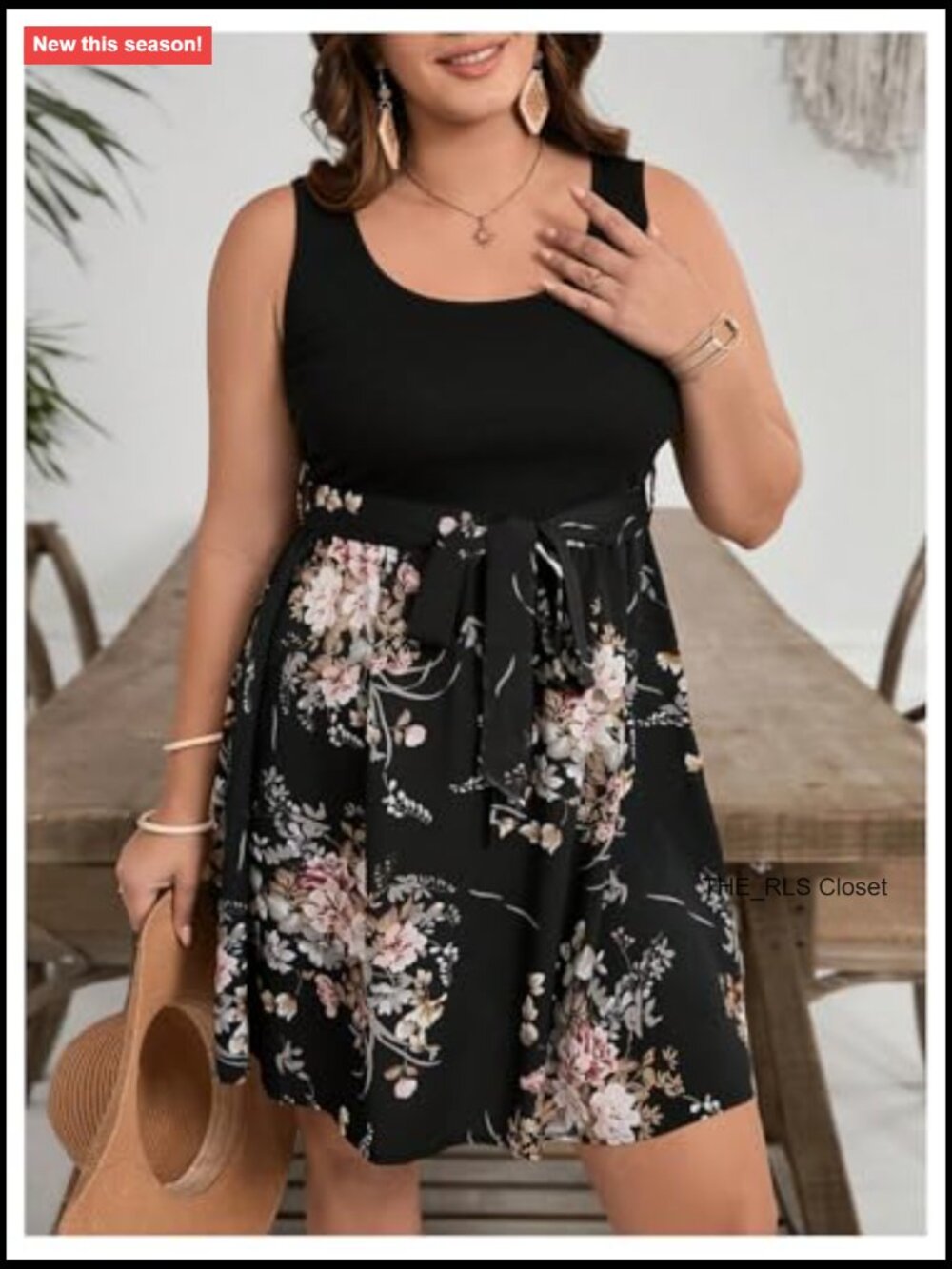 Polyester Floral Tank Dress Sleeveless Square Neck A Line Belted - Picture 5 of 5